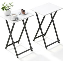 Foldable TV Trays, Small Folding Table, TV Trays Set of 2, TV Dinner Tray, Side Table for Bed, Couch, Portable Easy to Move, White