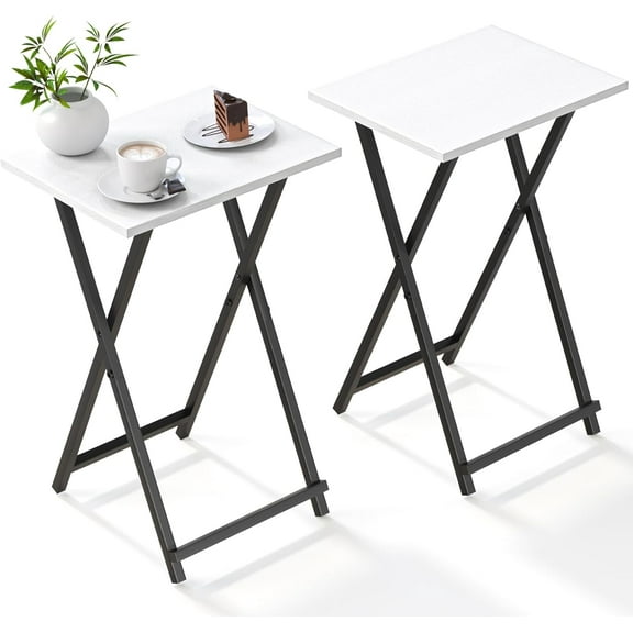 Foldable TV Trays, Small Folding Table, TV Trays Set of 2, TV Dinner Tray, Side Table for Bed, Couch, Portable Easy to Move, White
