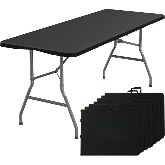 Foldable Table 8ft, Plastic Folding Table, Portable Heavy Duty Dining Tables with Lock Function & Carrying Handle, Outdoor Indoor Foldable White Tables for Camping Party Picnic, White