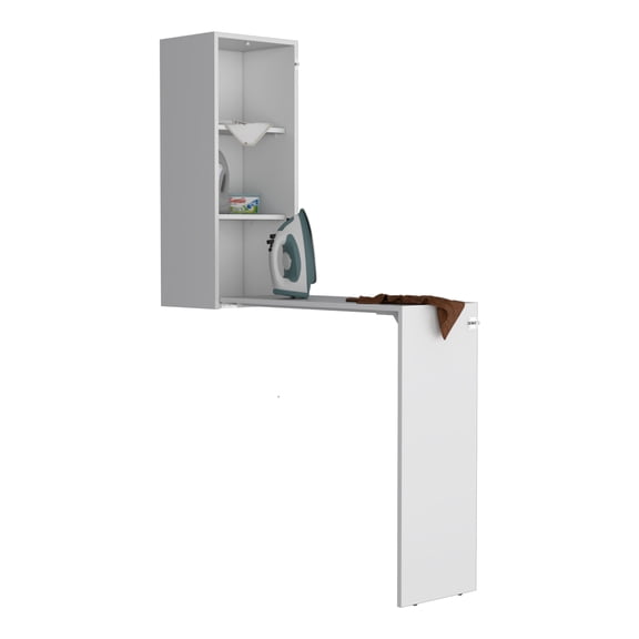 TUHOME Iron Foldable Wall-Mounted Table Cabinet, 42.6" Pull-Down Kitchen Island Table, White