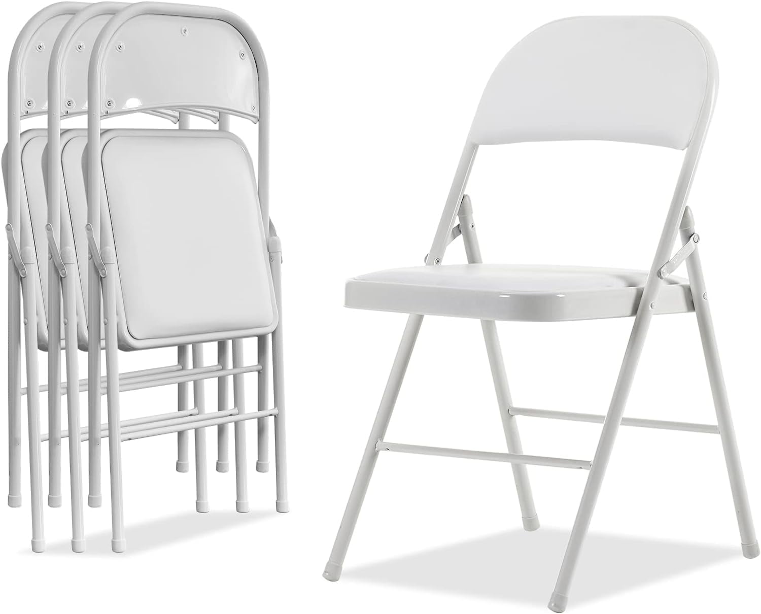 White Metal Folding Chairs with Padded Cushion and Back, 4 Pack