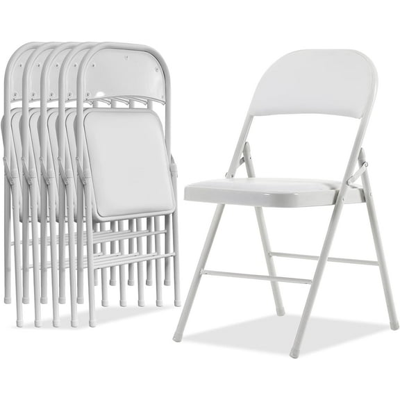 Simpli Magic Padded Folding Chairs White Metal Folding Chairs with Padded Cushion and Back, 6 Pack