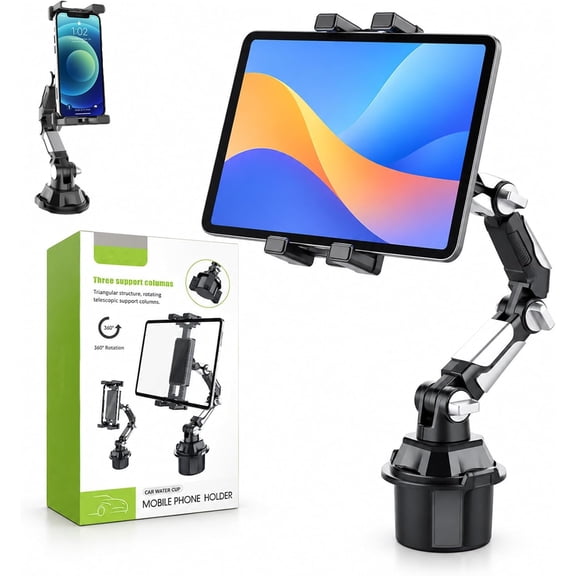 Foldable Tablet Stand Fits Most Cup Holders, Adjustable Angle, Foldable Car Cup Holder, 13" Height Adjustable, Tablets and Mobile Phones up to 11"