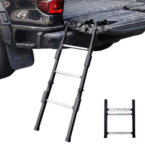 FENHRTVM Foldable Tailgate Ladder for Pickup Truck, Universal 37"-45" Height Adjustable Tailgate Step with Non-Slip Pedal,Durable Truck Ladder for Ford Dodge Ram Hilux Chevy GMC, Capacity 350 lbs