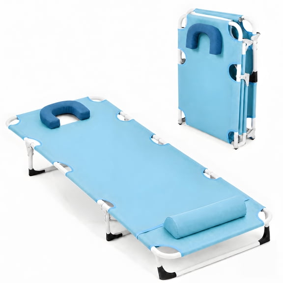YESGAIN Foldable Tanning Lounge Chair with Face & Arm Openings, 5-Position Adjustable Reclining Beach Sun Lounger for Patio Pool Backyard