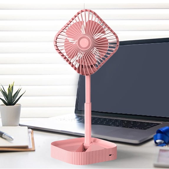 Foldable Telescopic Standing Pedestal Fan, Three Speed Silent 1200mAh Rechargeable Battery Angle Adjustable Compact Storage, Wireless Cooling Fan for Home Camping Outdoor Patio Daily Use