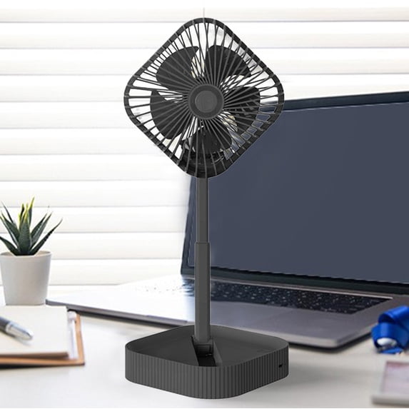 Foldable Telescopic Standing Pedestal Fan, Three Speed Silent 1200mAh Rechargeable Battery Angle Adjustable Compact Storage, Wireless Cooling Fan for Home Camping Outdoor Patio Daily Use