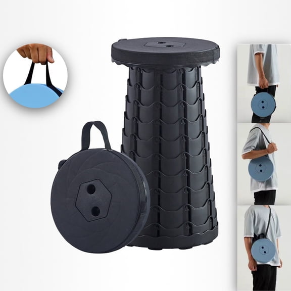 Foldable Telescoping Stool,Upgraded Collapsible Chair,Lightweight,Sturdy,Adjustable Outdoor Folding Chair for Fishing Tours Indoor( Black)