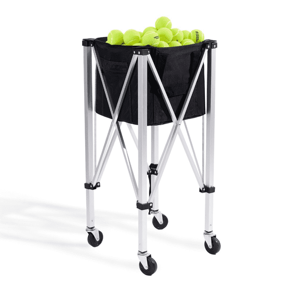 Foldable Tennis Ball Hopper - 150 Balls, Aluminum Alloy, Wheels - Portable Tennis Basket Cart with Carry Bag for Players & Coaches