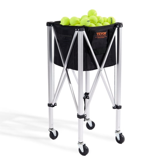 Foldable Tennis Ball Hopper 150 Balls Lightweight Aluminum Alloy Basket Cart with Wheels Removable Carry Bag Portable Sports Teaching Cart