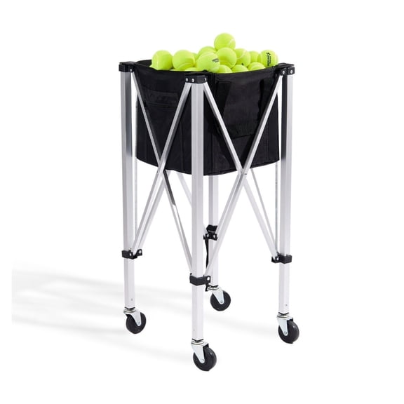 Foldable Tennis Ball Hopper - 180 Ball Capacity - Lightweight Aluminum Alloy Tennis Basket Cart with Wheels & Carry Bag - Portable Sports Teaching Cart for Players & Coaches