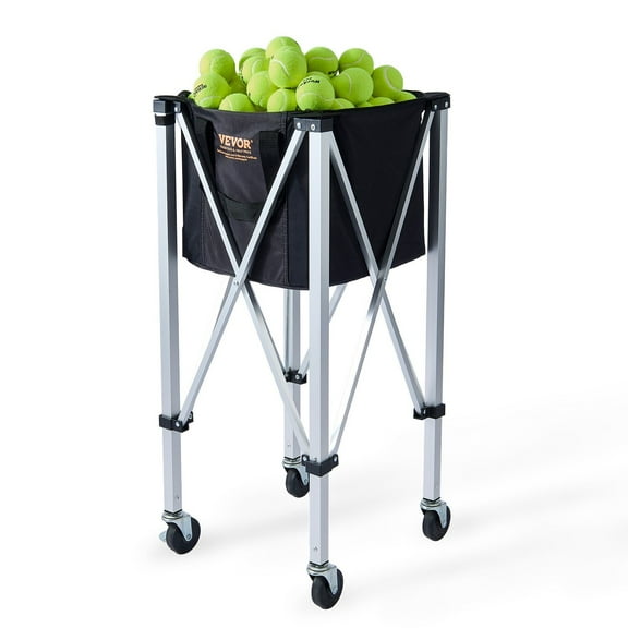 Foldable Tennis Ball Hopper with Wheels - 150 Ball Capacity, Lightweight Aluminum Cart, Removable Bag & Carry Case for Tennis Training