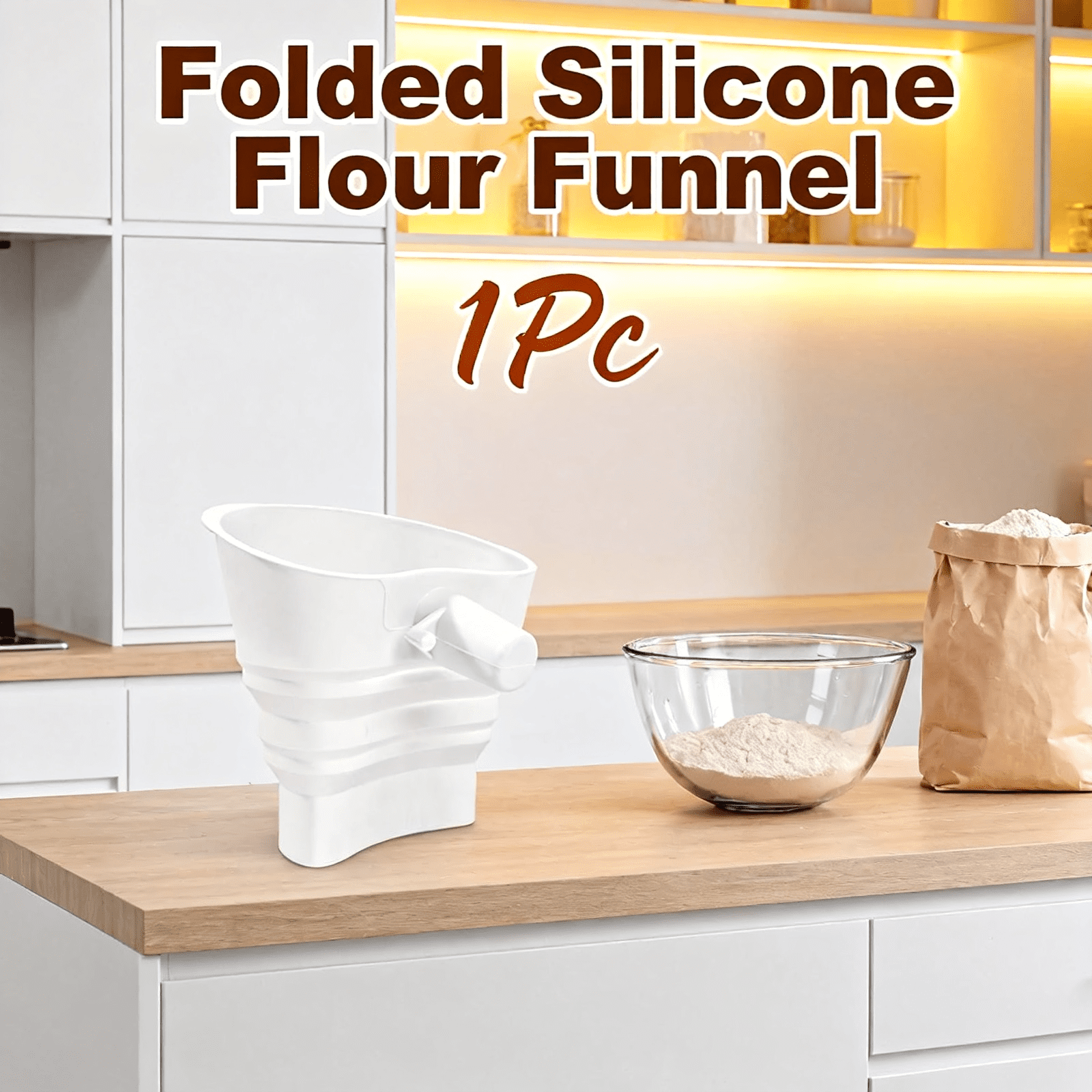 Foldable Tilting Silicone Funnel, Multi-Functional Kitchen Flour Funnel ...