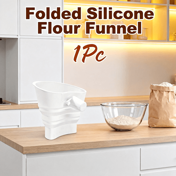 Foldable Tilting Silicone Funnel, Multi-Functional Kitchen Flour Funnel for Easy Pouring, Portable Heat-Resistant Ingredient Filter and Transfer Tool, 1-Piece