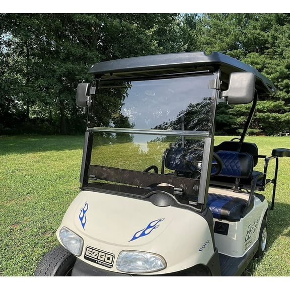 Foldable Tinted Golf Cart Windshield For EZGO TXT 1994-2013, RXV, TXT 2014-UP, Valor Gas Electric Model, 3/16" Thick & Bottom Gasket Added To Your Cart Body From Scratches