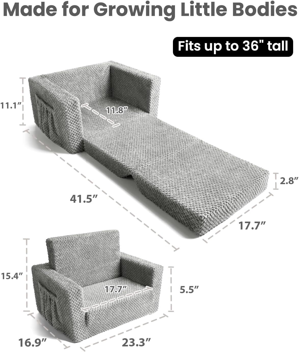 Foldable Toddler Couch with Soft  Cover, 2-in-1  Sofa & Lounger for Kids
