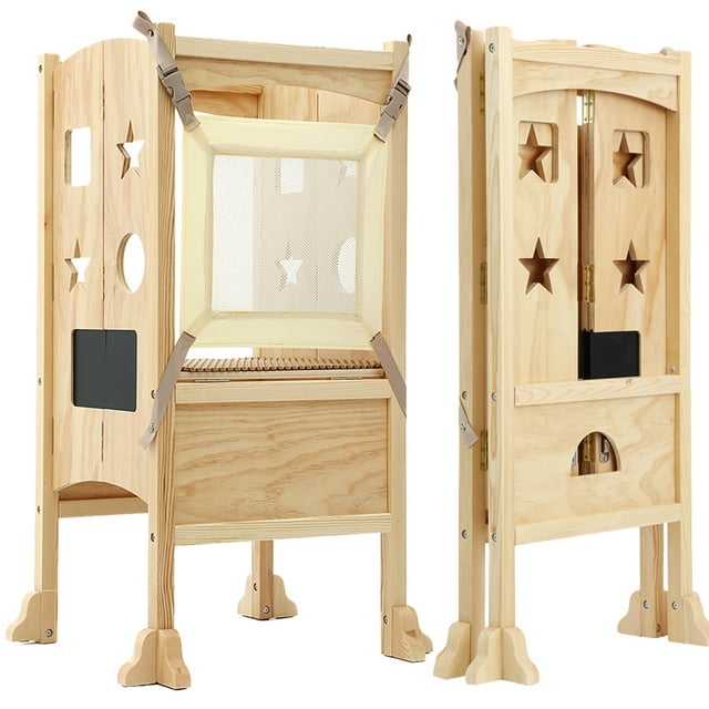 Foldable Toddler Kitchen Step Stool Helper, Adjustable Height Safety