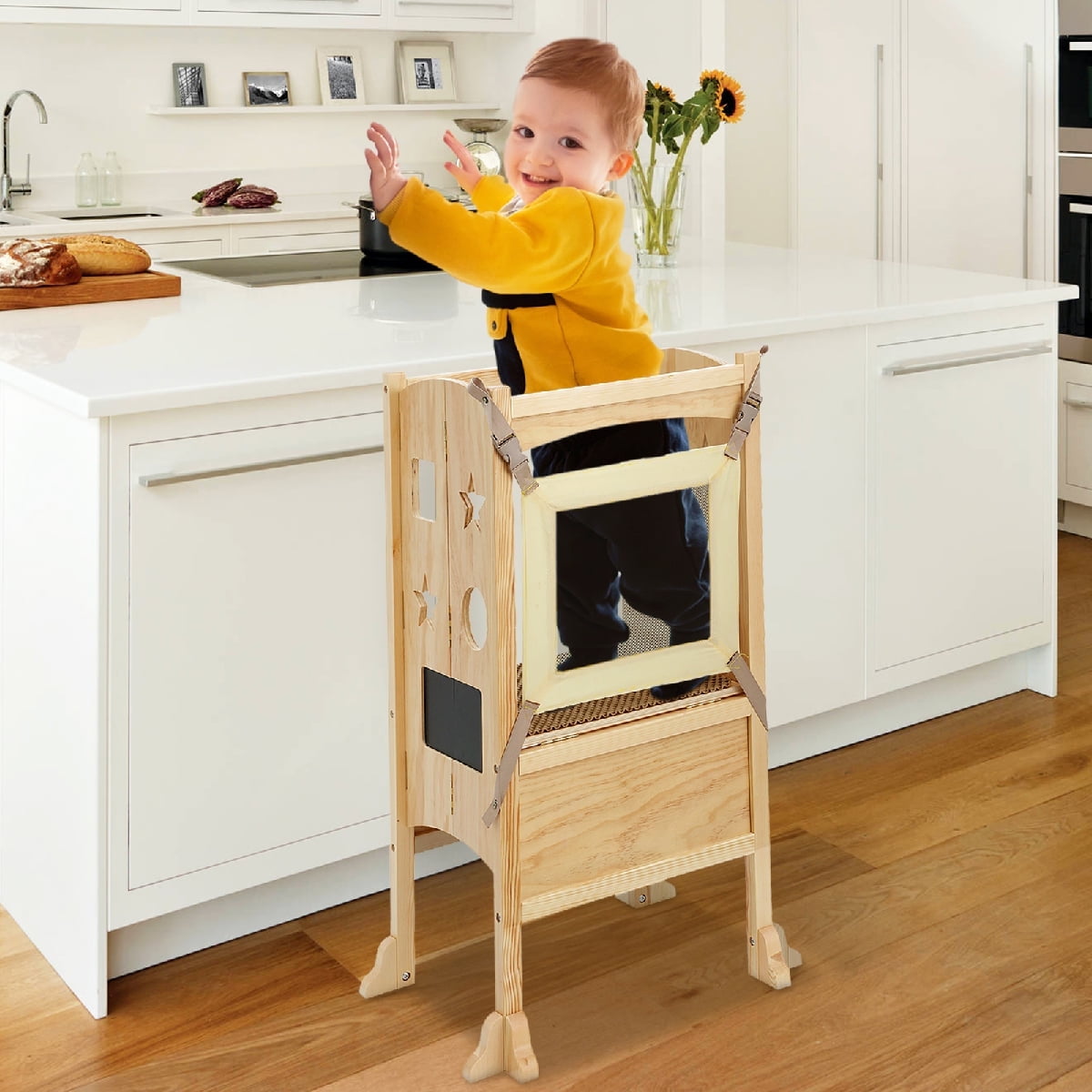 Kids Step StoolToddler Kitchen Stool Helper for Kitchen,Toddlers Folding Tower for Kids 2-6years Helper,Nature