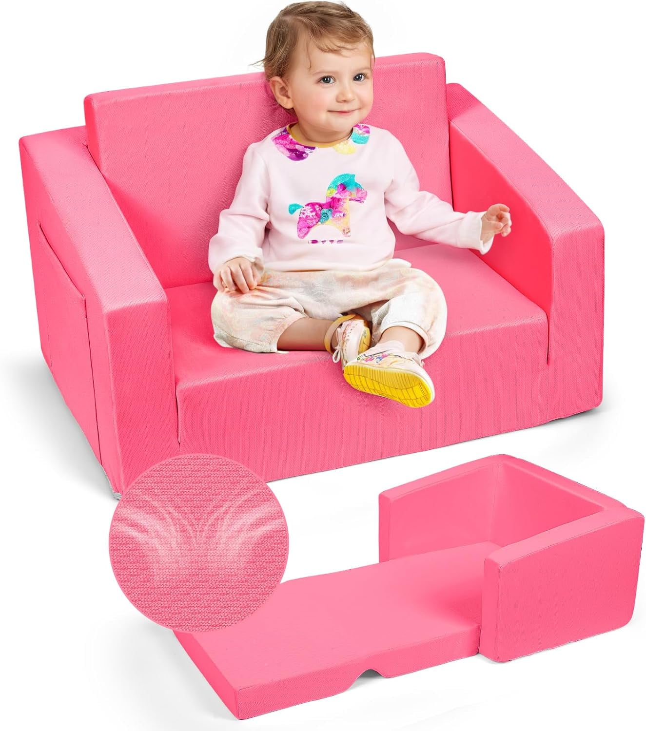 Kids 2-in-1 Convertible Sofa Chair – Folds Out To Lounger Bed – Lightweight Toddler Furniture For Playroom, Grey