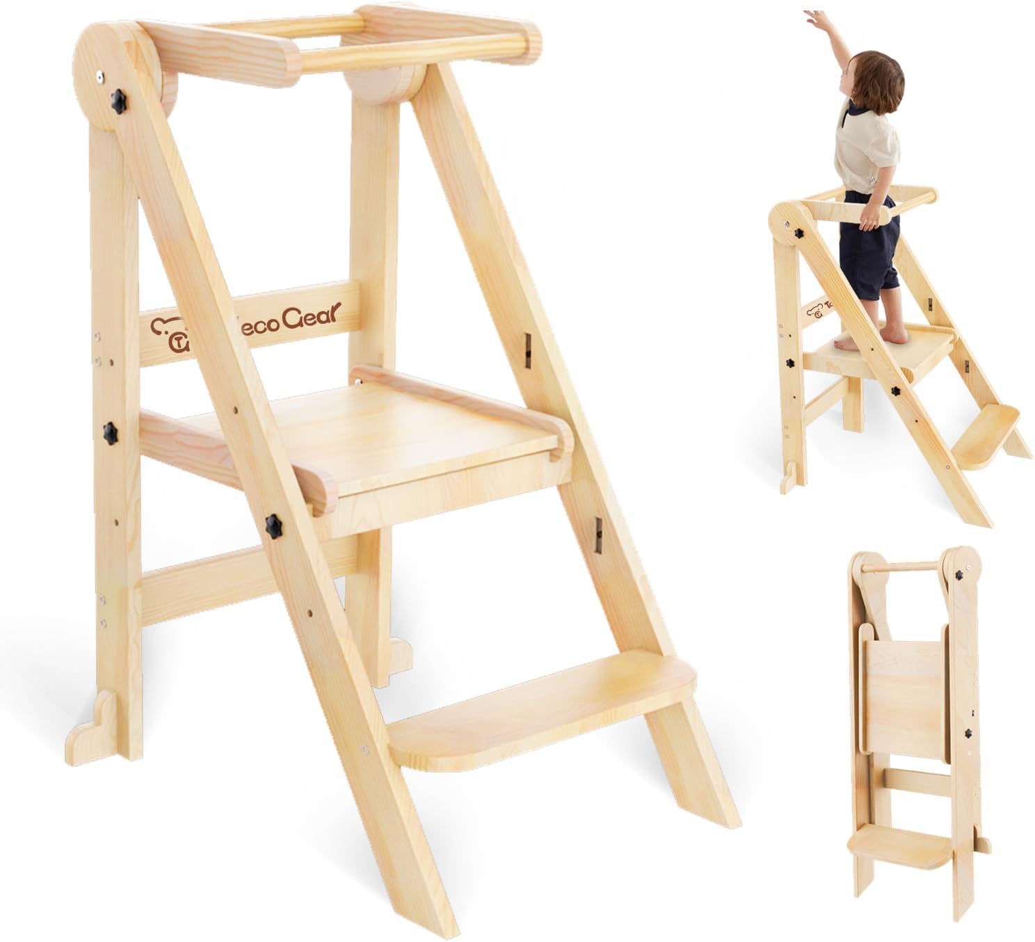 Foldable Toddler Tower, 3 Adjustable Height Toddler Standing Tower ...