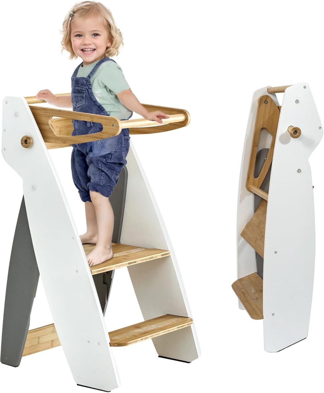 Foldable Toddler Tower, Kids Kitchen Stool Helper with 3 Adjustable ...
