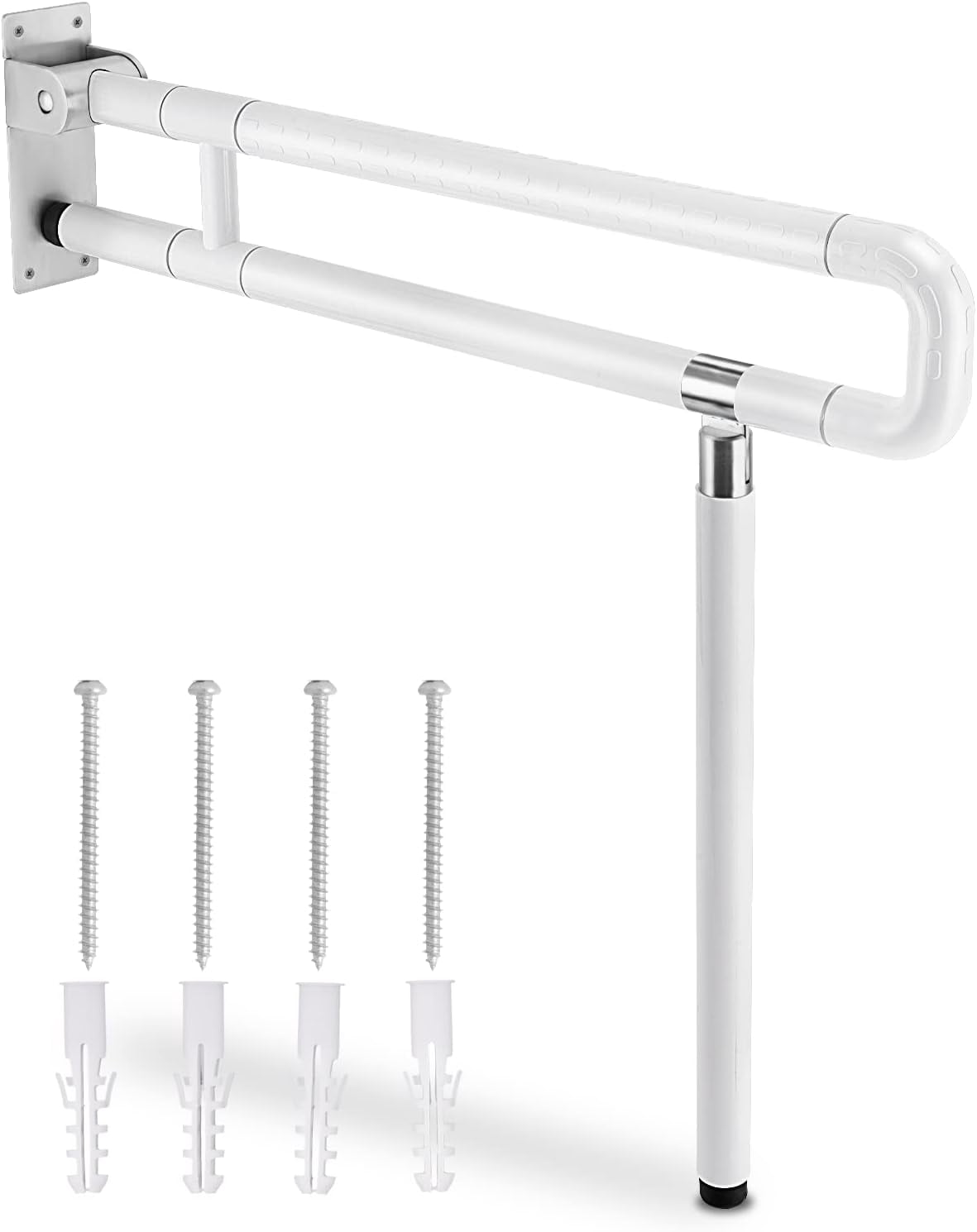 Foldable Toilet Grab Bar 29.5 INCH Flip Up Grab Bar Handicap Grab Bars Folding Toilet Safety Rails for Bathroom with Leg Anti-Slip for Elderly Disabled Pregnant