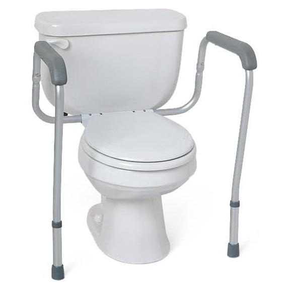 Foldable Toilet Safety Rail with Adjustable Height Universal Fit for Standard or Elevated Seats Aluminum Frame, Width Adjustable Armrests, Easy Install Over Toilet