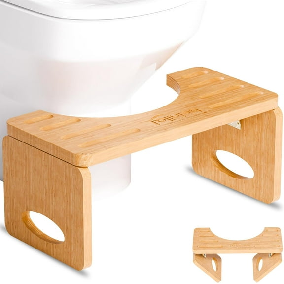 Foldable Toilet Stool,7 Inches Poop Stool for Bathroom,Bamboo Toilet Stool Squat Adult,Potty Stool with 2 Packs Anti-Slip Strip
