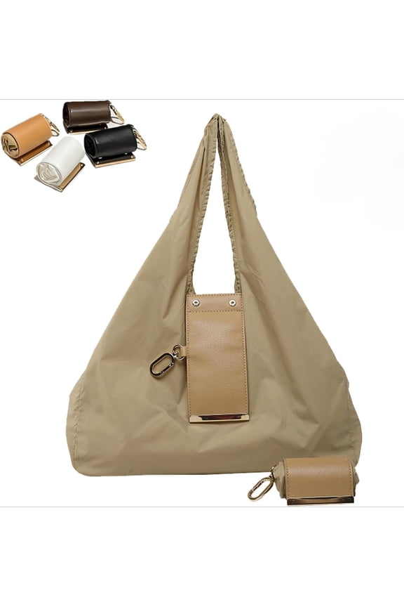 Foldable Tote Bag Keychain with Expandable Mini Leather Bag for Daily Errands Travel