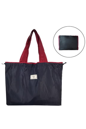 Foldable Tote Bag Pull the Rope Closure, Reusable Grocery Bag, Washable Grocery Tote Strap, Large Capacity Drawstring Shopping Bag, Lightweight Strong, Folding/Packable Beach Bag