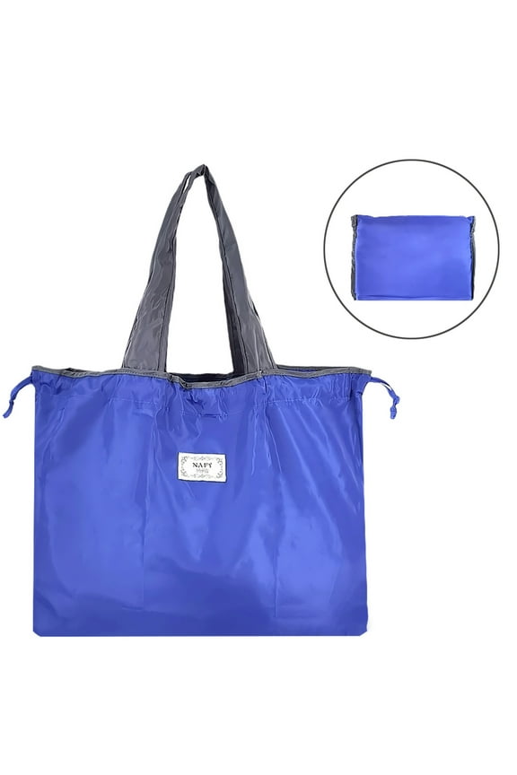 Foldable Tote Bag Pull the Rope Closure, Reusable Grocery Bag, Washable Grocery Tote Strap, Large Capacity Drawstring Shopping Bag, Lightweight Strong, Folding/Packable Beach Bag