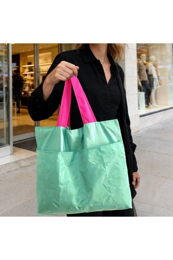 Foldable Tote Bag, Reusable Shopping Bag, Waterproof Nylon Grocery Bag with Hidden Compartment, 1-Pack