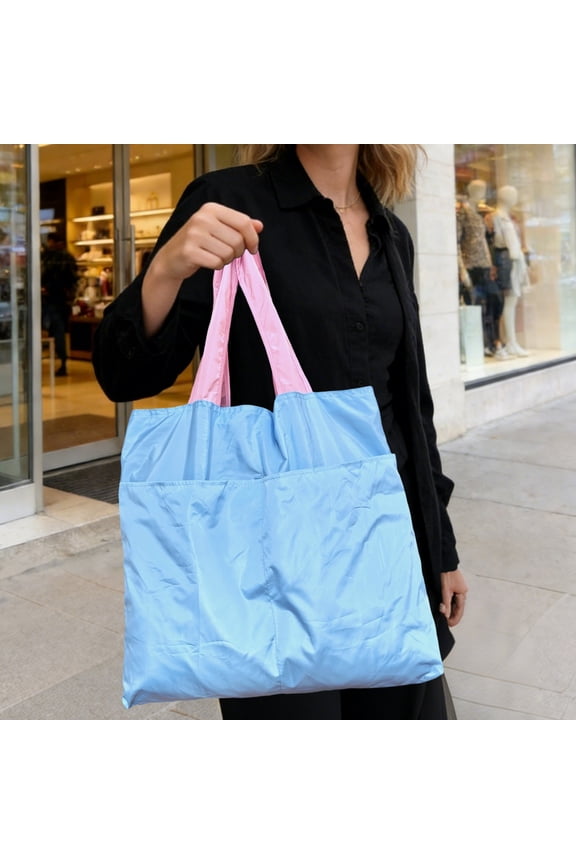 Foldable Tote Bag, Reusable Shopping Bag, Waterproof Nylon Grocery Bag with Hidden Compartment, 1-Pack