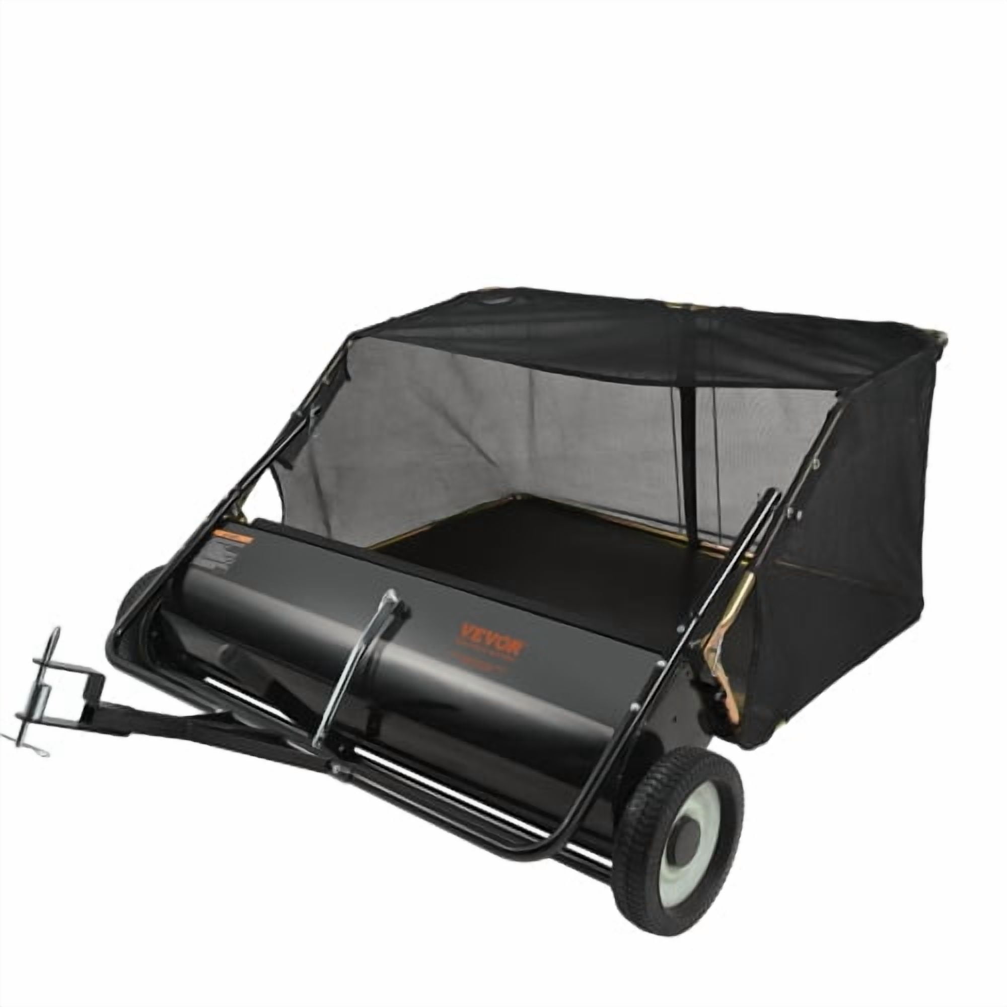 Foldable Tow Behind Lawn Sweeper, Adjustable Brush Height Leaf Grass Collector with 26 Cu.Ft Non-Woven Hopper Bag