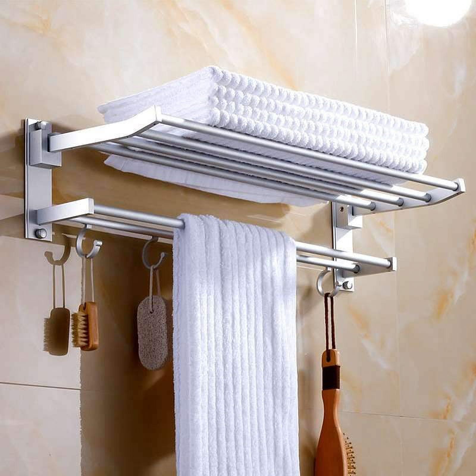 Foldable Towel Rack for Bathroom Wall Mounted, with Towel Hooks and  Adjustable Towel Bar, Stainless Towel Holder, 23-Inch Bathroom Towel Shelf,  Silver - Walmart.com