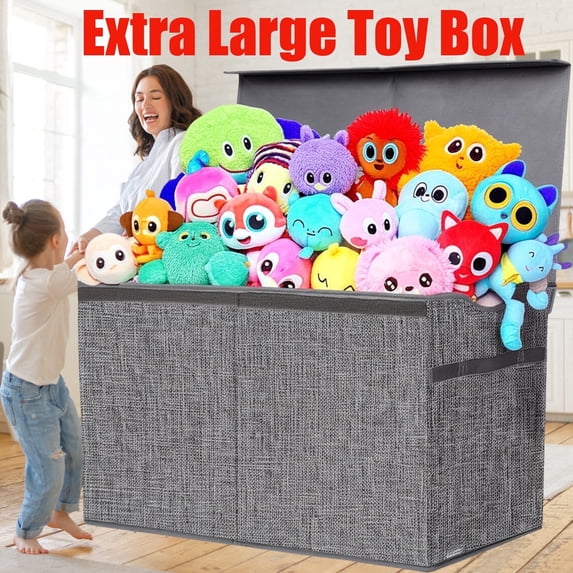 VICTORICH Extra Large Children's Collapsible Toy Storage Fabric 32 gal Kids Room Toy Chests, Gray