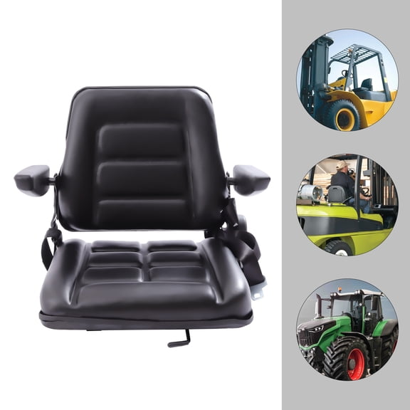 Foldable Tractor Seat with Adjustable Angle Back and Armrest, Lawn Mower Seat for Tractor Bucket Excavator Backhoe Dozer Riding Mowers