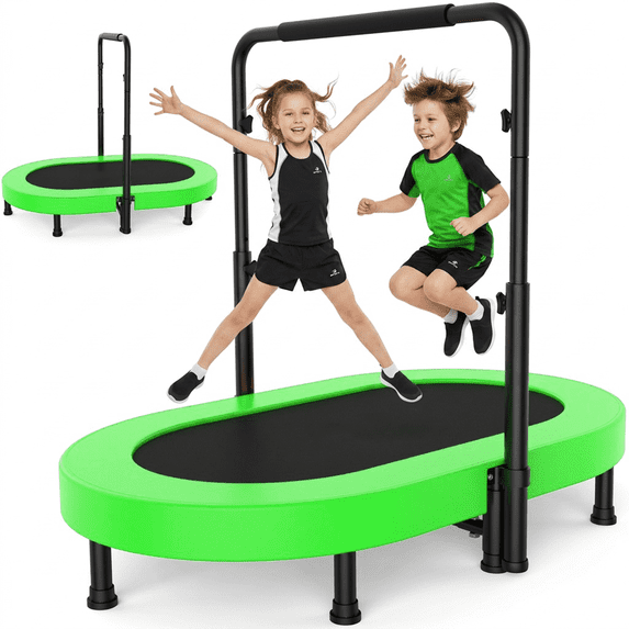 Foldable Trampoline, Mini Rebounder Trampoline with Adjustable Handle, Exercise Trampoline, Parent-Child Kids Twins Trampoline Max Load 220lbs