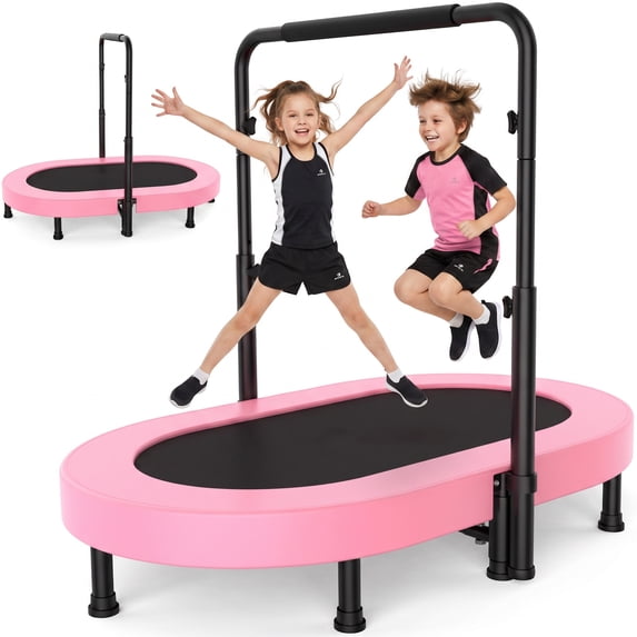 Foldable Trampoline, Mini Rebounder Trampoline with Adjustable Handle, Exercise Trampoline, Parent-Child Kids Twins Trampoline Max Load 220lbs