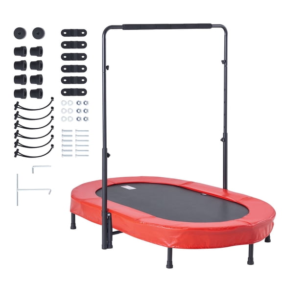 Foldable Trampoline with Handle, 56x36 Inch Mini Rebounder for Toddlers, Indoor Outdoor Play for Boys & Girls Age 3+, Red