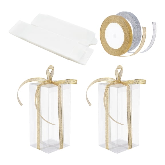 Foldable Transparent PVC Boxes with Glitter Metallic Ribbon Mixed Color PVC Boxes: 20pcs