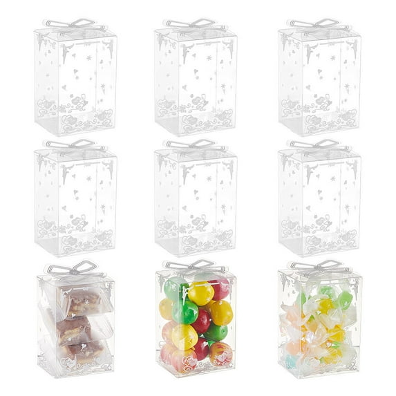 Foldable Transparent PVC Storage Boxes Heart Print Gift Case Rectangle Clear 5x4.5x7.6cm