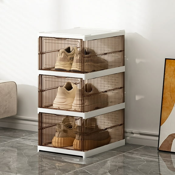 Foldable Transparent Shoe Storage Box, Stackable Plastic Shoe Organizer for Home, Bedroom, Durable Dustproof, Moisture-Resistant Shoe Cabinet, Space-Saving, Easy to Fold Store, Shoes Organizer