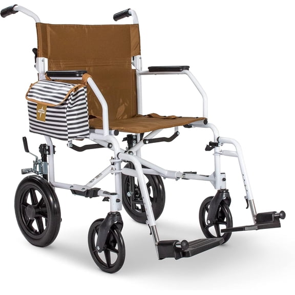 Foldable Transport Chair Seat Supports up to Lightweight Transport Wheelchair for Seniors Elderly &; Post-Surgery Patients
