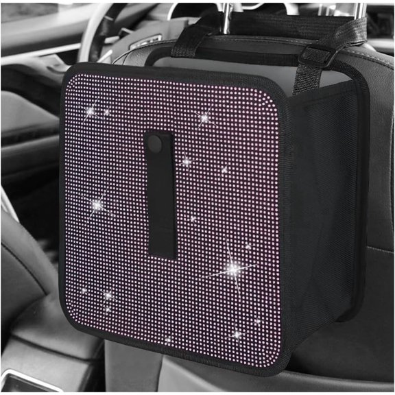 Foldable Trash Can, Bling Rhinestone Oxford Garbage Container Organizer, Mini Dustbin Basket Leakproof Trash Bin for Office Kitchen (Light )