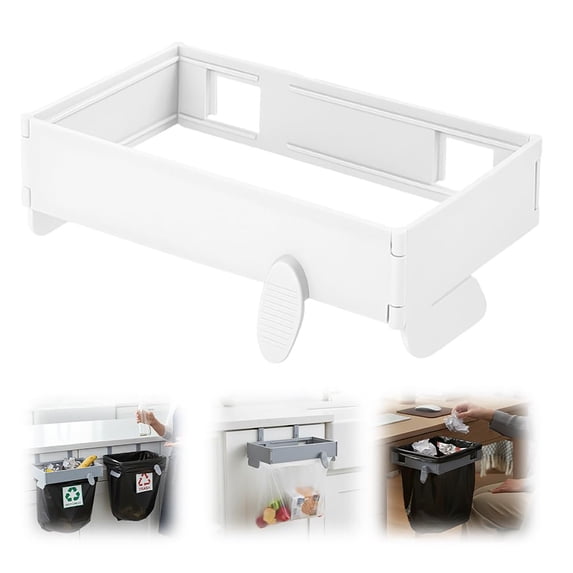 Foldable Trash Can Trash Bag Holder, Household Cabinet Plastic Bag Hanger Wall Mounted Storage Rack for Kitchen Bathroom, By VINOIC