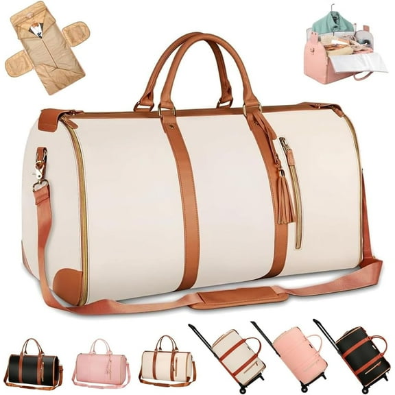 Foldable Travel Bag 2.0 with Wheels, Luxury Travel Bag with Trolley Glide Wheels, Multifunctional 2 in 1 Lightweight Expandable Duffel with Trolley Glide Wheels for Airplane (White, Without wheels)