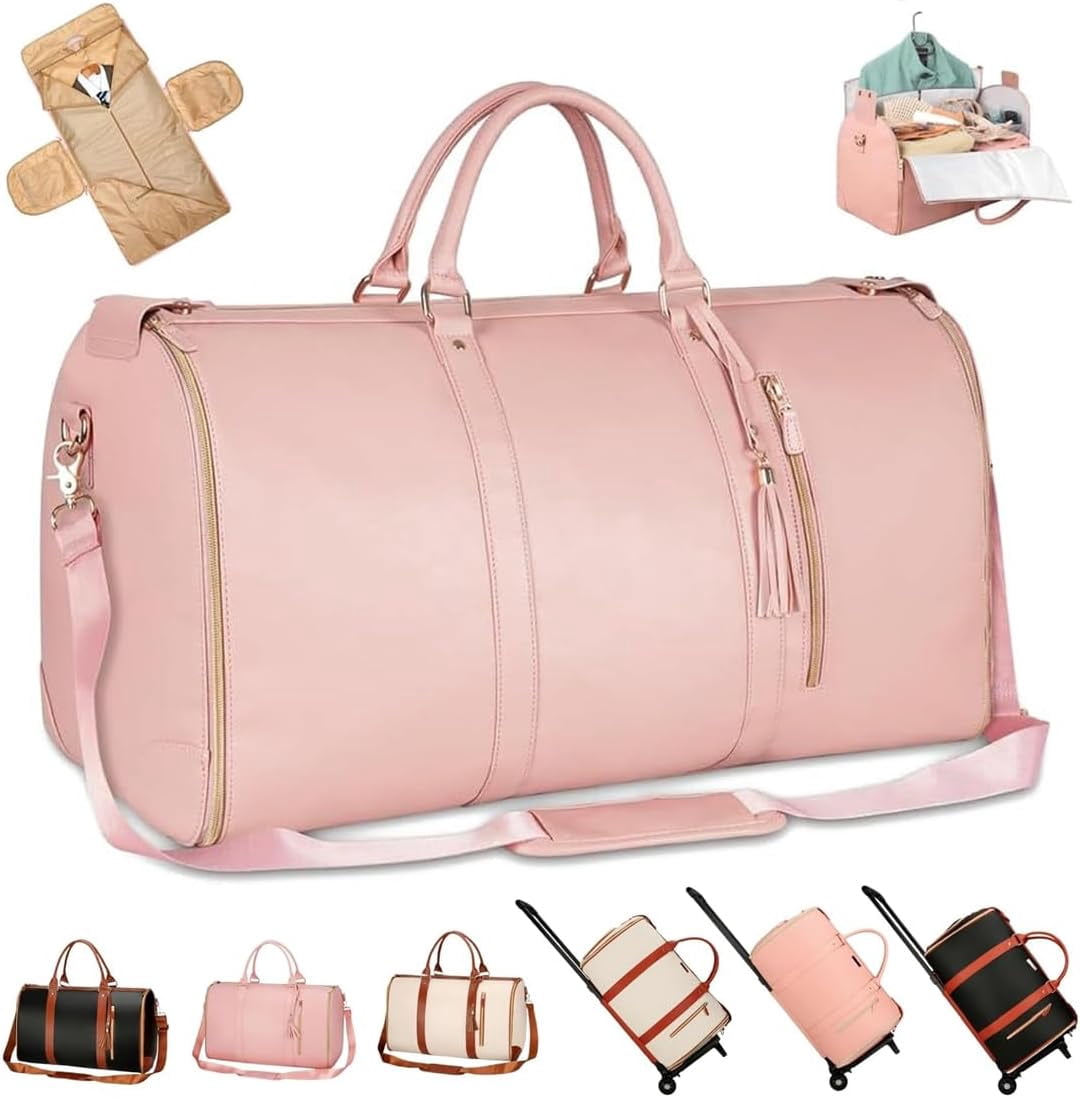 Foldable Travel Bag 2.0 with Wheels, Luxury Travel Bag with Trolley Glide Wheels, Multifunctional 2 in 1 Lightweight Expandable Duffel with Trolley Glide Wheels for Airplane (Pink, Without wheels)