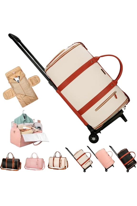 Foldable Travel Bag 2.0 with Wheels, Luxury Travel Bag with Trolley Glide Wheels, Multifunctional 2 in 1 Lightweight Expandable Duffel with Trolley Glide Wheels for Airplane (White, With wheels)