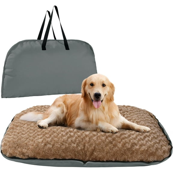 Foldable Travel Dog Bed, Outdoor Camping Dog Bag Bed Pet Pad with Carry Handles, Waterproof Pet Mattress Mat for Small, Medium, and Large Dogs Cats (Gray, 44x32x5 in)